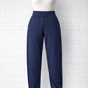 High-Rise Navy Jogger Pants with Elastic Waistband